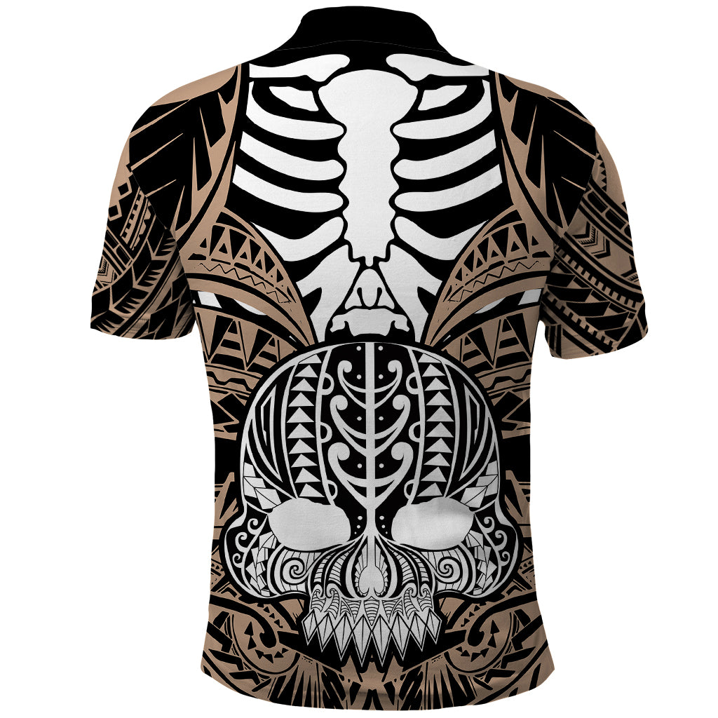 Personalised Polynesia Skull Polo Shirt With Boars Tusk Gold Arty Vibe LT9 - Polynesian Pride