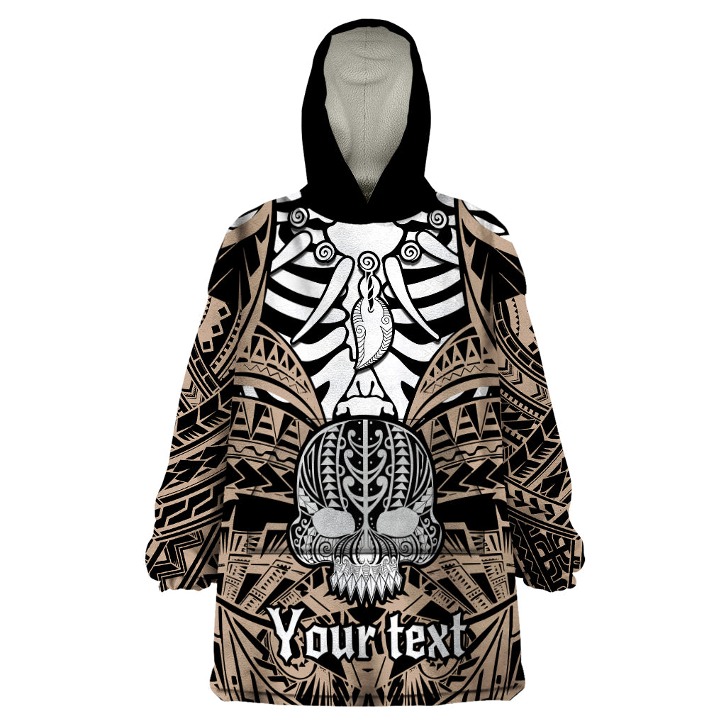 Personalised Polynesia Skull Wearable Blanket Hoodie With Boars Tusk Gold Arty Vibe LT9 One Size Gold - Polynesian Pride
