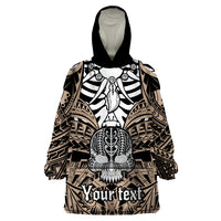 Personalised Polynesia Skull Wearable Blanket Hoodie With Boars Tusk Gold Arty Vibe LT9 One Size Gold - Polynesian Pride