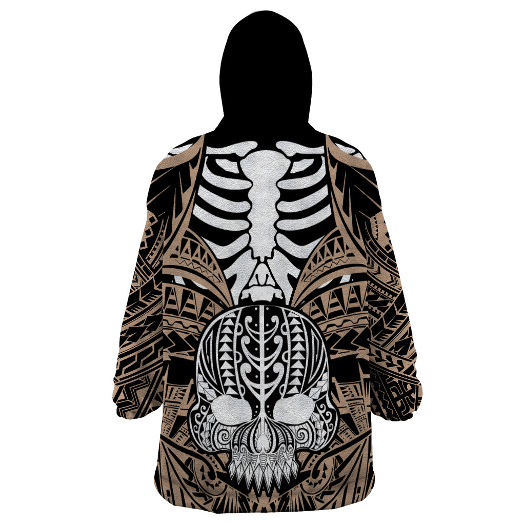 Personalised Polynesia Skull Wearable Blanket Hoodie With Boars Tusk Gold Arty Vibe LT9 - Polynesian Pride