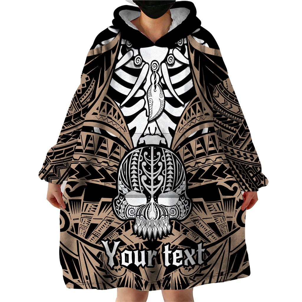 Personalised Polynesia Skull Wearable Blanket Hoodie With Boars Tusk Gold Arty Vibe LT9 - Polynesian Pride