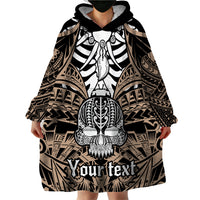 Personalised Polynesia Skull Wearable Blanket Hoodie With Boars Tusk Gold Arty Vibe LT9 - Polynesian Pride