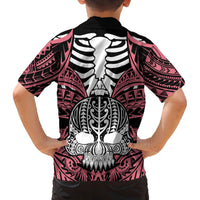 Personalised Polynesia Skull Family Matching Long Sleeve Bodycon Dress and Hawaiian Shirt With Boars Tusk Pink Arty Vibe LT9 - Polynesian Pride