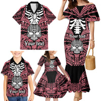 Personalised Polynesia Skull Family Matching Mermaid Dress and Hawaiian Shirt With Boars Tusk Pink Arty Vibe LT9 - Polynesian Pride