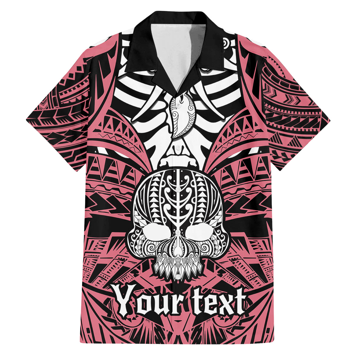Personalised Polynesia Skull Family Matching Mermaid Dress and Hawaiian Shirt With Boars Tusk Pink Arty Vibe LT9 Dad's Shirt - Short Sleeve Pink - Polynesian Pride