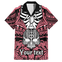 Personalised Polynesia Skull Family Matching Off Shoulder Short Dress and Hawaiian Shirt With Boars Tusk Pink Arty Vibe LT9 Dad's Shirt - Short Sleeve Pink - Polynesian Pride