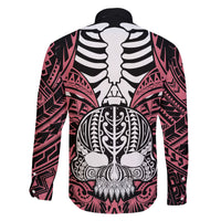 Personalised Polynesia Skull Family Matching Off Shoulder Short Dress and Hawaiian Shirt With Boars Tusk Pink Arty Vibe LT9 - Polynesian Pride