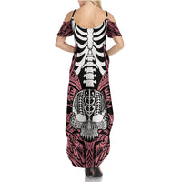 Personalised Polynesia Skull Family Matching Summer Maxi Dress and Hawaiian Shirt With Boars Tusk Pink Arty Vibe LT9 - Polynesian Pride