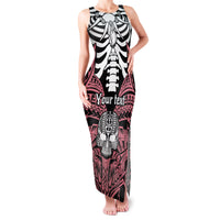 Personalised Polynesia Skull Family Matching Tank Maxi Dress and Hawaiian Shirt With Boars Tusk Pink Arty Vibe LT9 Mom's Dress Pink - Polynesian Pride