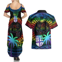 Fiji LGBT Couples Matching Summer Maxi Dress and Hawaiian Shirt Love Is Love Tapa Pattern Rainbow Water Color LT9 - Polynesian Pride