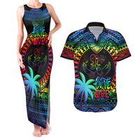 Fiji LGBT Couples Matching Tank Maxi Dress and Hawaiian Shirt Love Is Love Tapa Pattern Rainbow Water Color LT9 Black - Polynesian Pride
