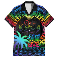 Fiji LGBT Family Matching Long Sleeve Bodycon Dress and Hawaiian Shirt Love Is Love Tapa Pattern Rainbow Water Color LT9 Dad's Shirt - Short Sleeve Black - Polynesian Pride