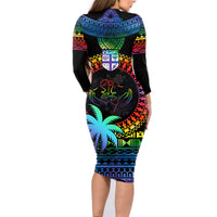 Fiji LGBT Family Matching Long Sleeve Bodycon Dress and Hawaiian Shirt Love Is Love Tapa Pattern Rainbow Water Color LT9 - Polynesian Pride