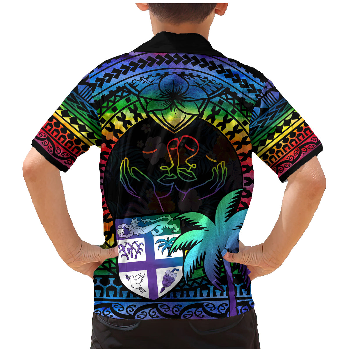 Fiji LGBT Family Matching Mermaid Dress and Hawaiian Shirt Love Is Love Tapa Pattern Rainbow Water Color LT9 - Polynesian Pride
