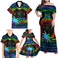 Fiji LGBT Family Matching Off Shoulder Maxi Dress and Hawaiian Shirt Love Is Love Tapa Pattern Rainbow Water Color LT9 - Polynesian Pride