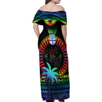 Fiji LGBT Family Matching Off Shoulder Maxi Dress and Hawaiian Shirt Love Is Love Tapa Pattern Rainbow Water Color LT9 - Polynesian Pride