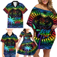 Fiji LGBT Family Matching Off Shoulder Short Dress and Hawaiian Shirt Love Is Love Tapa Pattern Rainbow Water Color LT9 - Polynesian Pride