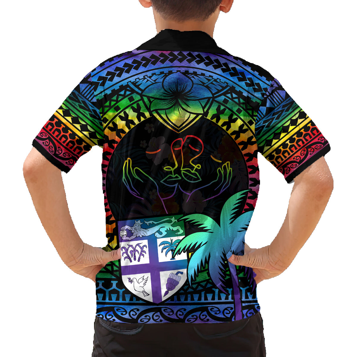 Fiji LGBT Family Matching Summer Maxi Dress and Hawaiian Shirt Love Is Love Tapa Pattern Rainbow Water Color LT9 - Polynesian Pride