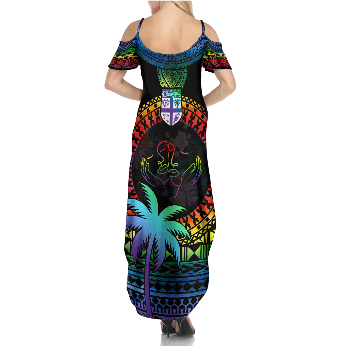 Fiji LGBT Family Matching Summer Maxi Dress and Hawaiian Shirt Love Is Love Tapa Pattern Rainbow Water Color LT9 - Polynesian Pride