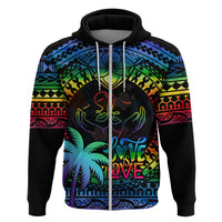 Fiji LGBT Hoodie Love Is Love Tapa Pattern Rainbow Water Color LT9 Zip Hoodie Black - Polynesian Pride