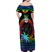 Fiji LGBT Off Shoulder Maxi Dress Love Is Love Tapa Pattern Rainbow Water Color LT9 - Polynesian Pride