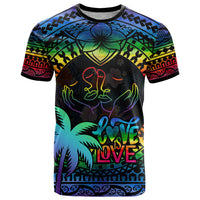 Fiji LGBT T Shirt Love Is Love Tapa Pattern Rainbow Water Color LT9 Black - Polynesian Pride