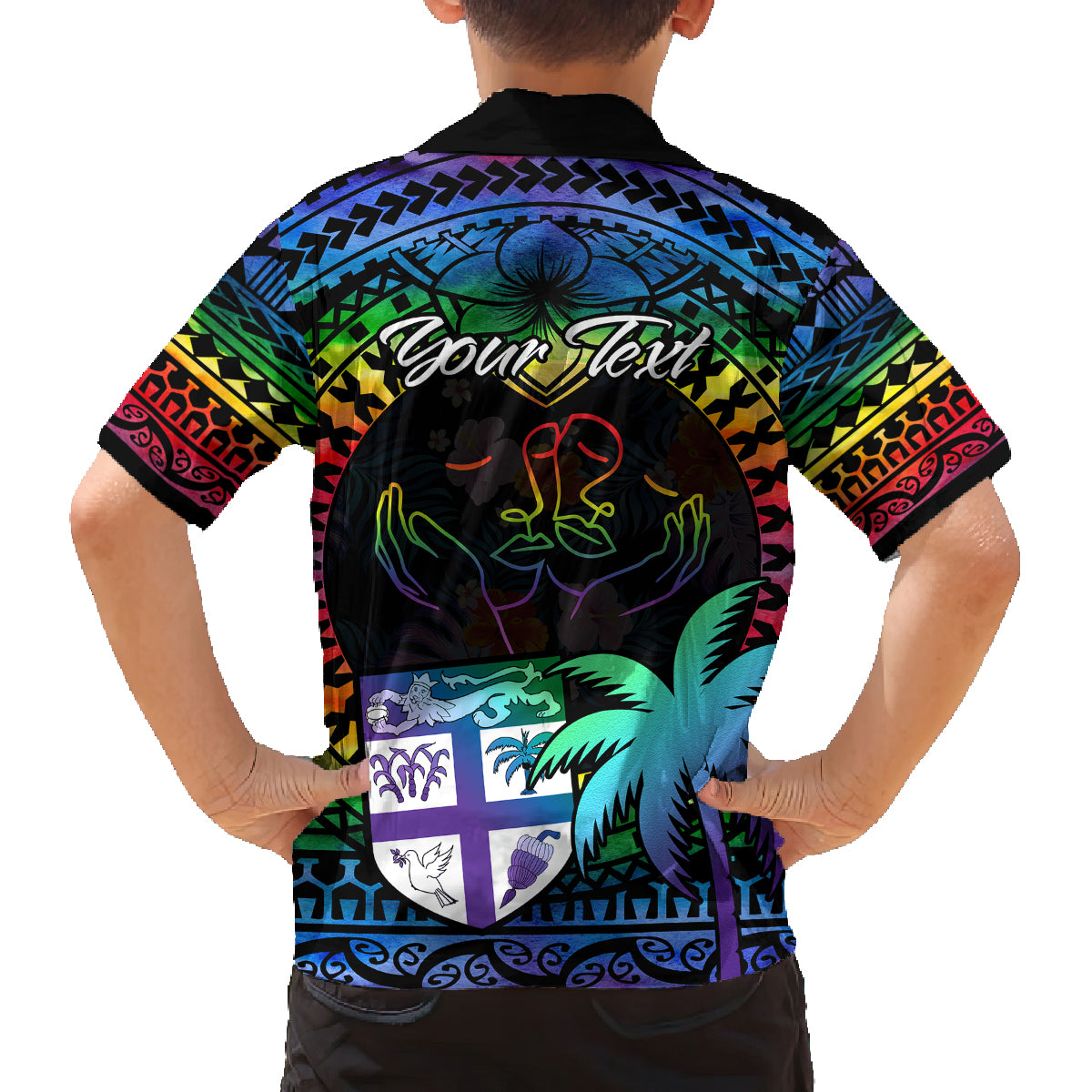 Personalised Fiji LGBT Family Matching Long Sleeve Bodycon Dress and Hawaiian Shirt Love Is Love Tapa Pattern Rainbow Water Color LT9 - Polynesian Pride