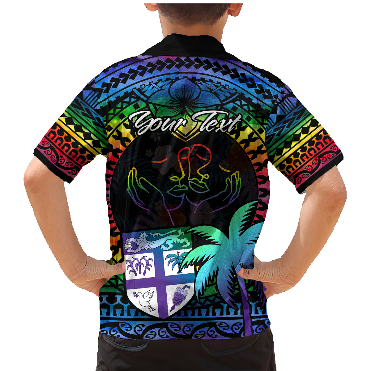 Personalised Fiji LGBT Family Matching Mermaid Dress and Hawaiian Shirt Love Is Love Tapa Pattern Rainbow Water Color LT9 - Polynesian Pride