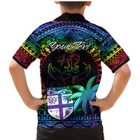 Personalised Fiji LGBT Family Matching Mermaid Dress and Hawaiian Shirt Love Is Love Tapa Pattern Rainbow Water Color LT9 - Polynesian Pride