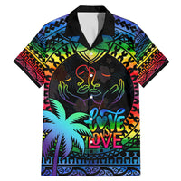 Personalised Fiji LGBT Family Matching Mermaid Dress and Hawaiian Shirt Love Is Love Tapa Pattern Rainbow Water Color LT9 Dad's Shirt - Short Sleeve Black - Polynesian Pride
