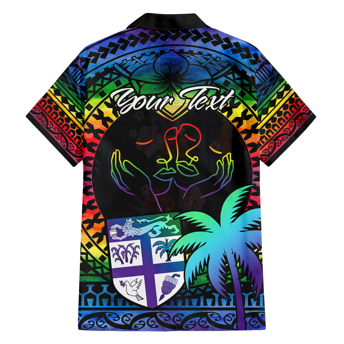 Personalised Fiji LGBT Family Matching Off Shoulder Long Sleeve Dress and Hawaiian Shirt Love Is Love Tapa Pattern Rainbow Water Color LT9 - Polynesian Pride