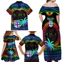 Personalised Fiji LGBT Family Matching Off Shoulder Maxi Dress and Hawaiian Shirt Love Is Love Tapa Pattern Rainbow Water Color LT9 - Polynesian Pride