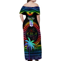 Personalised Fiji LGBT Family Matching Off Shoulder Maxi Dress and Hawaiian Shirt Love Is Love Tapa Pattern Rainbow Water Color LT9 - Polynesian Pride