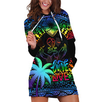 Personalised Fiji LGBT Hoodie Dress Love Is Love Tapa Pattern Rainbow Water Color LT9 Black - Polynesian Pride