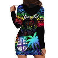 Personalised Fiji LGBT Hoodie Dress Love Is Love Tapa Pattern Rainbow Water Color LT9 - Polynesian Pride