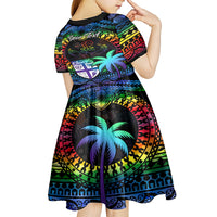 Personalised Fiji LGBT Kid Short Sleeve Dress Love Is Love Tapa Pattern Rainbow Water Color LT9 - Polynesian Pride