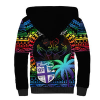 Personalised Fiji LGBT Sherpa Hoodie Love Is Love Tapa Pattern Rainbow Water Color LT9 - Polynesian Pride