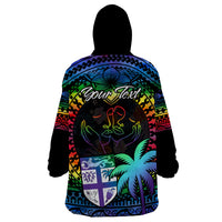 Personalised Fiji LGBT Wearable Blanket Hoodie Love Is Love Tapa Pattern Rainbow Water Color LT9 - Polynesian Pride