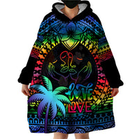 Personalised Fiji LGBT Wearable Blanket Hoodie Love Is Love Tapa Pattern Rainbow Water Color LT9 - Polynesian Pride