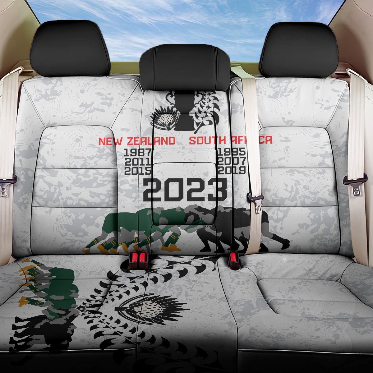 New Zealand South Africa Rugby Back Car Seat Cover History Commemorative World Cup Winners Unique LT9 One Size White - Polynesian Pride