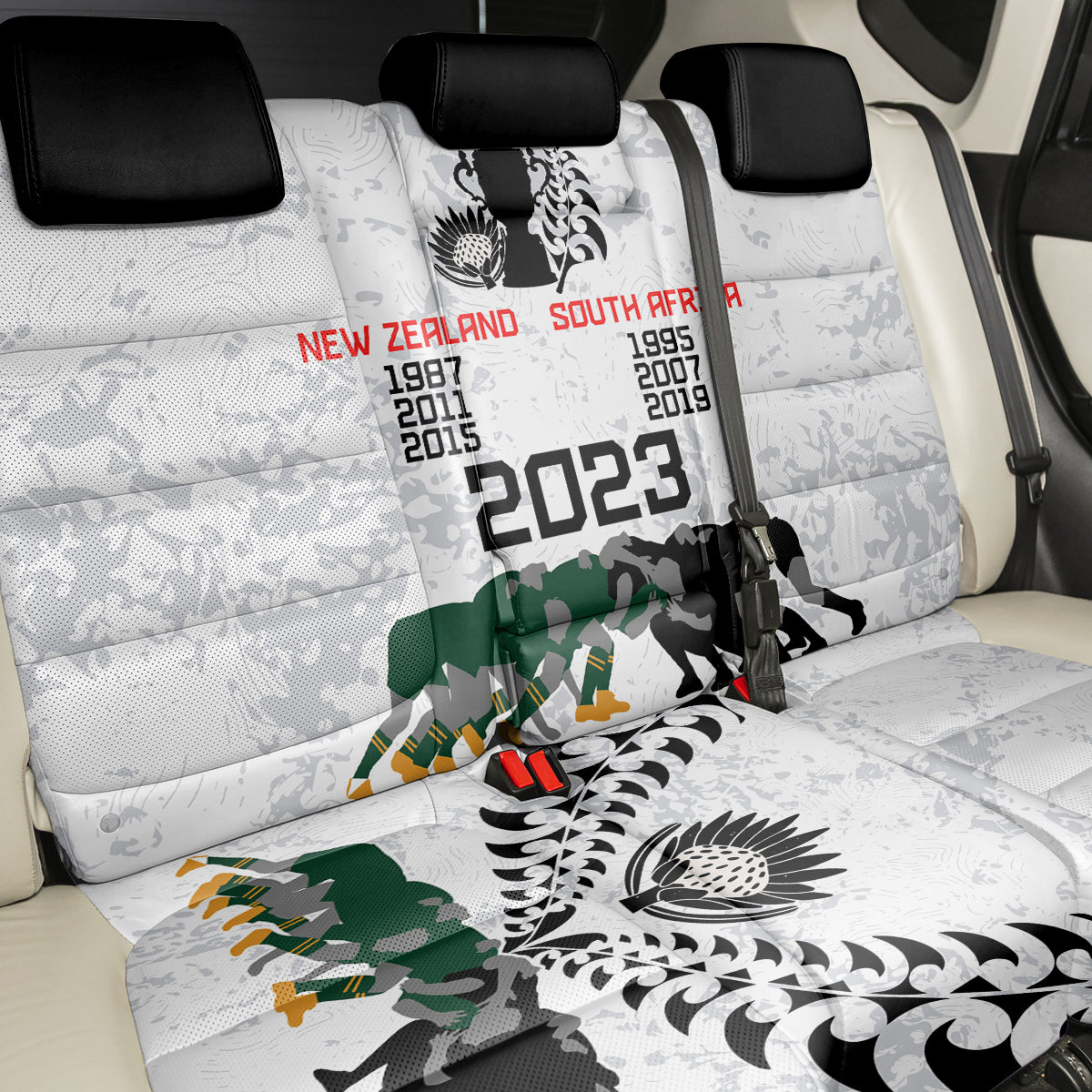 New Zealand South Africa Rugby Back Car Seat Cover History Commemorative World Cup Winners Unique LT9 - Polynesian Pride