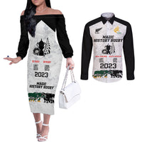 New Zealand South Africa Rugby Couples Matching Off The Shoulder Long Sleeve Dress and Long Sleeve Button Shirt History Commemorative World Cup Winners Unique LT9 White - Polynesian Pride