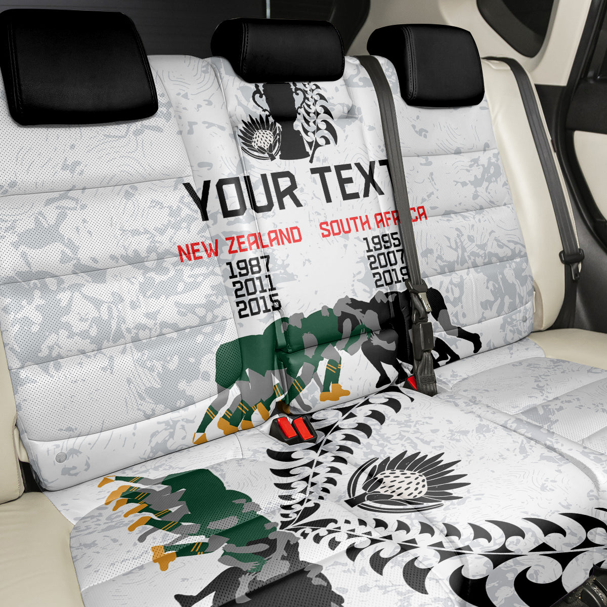 Custom New Zealand South Africa Rugby Back Car Seat Cover History Commemorative World Cup Winners Unique LT9 - Polynesian Pride