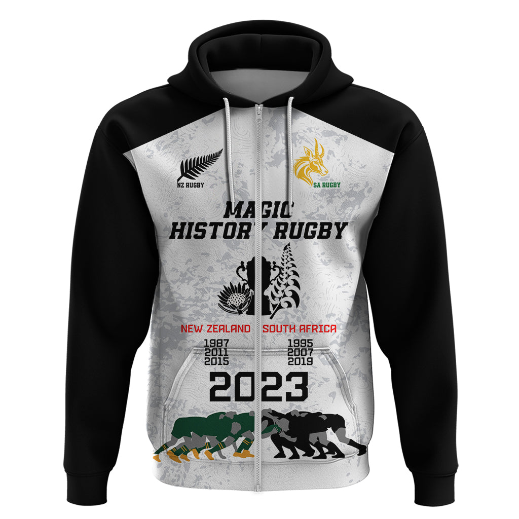 Custom New Zealand South Africa Rugby Hoodie History Commemorative World Cup Winners Unique LT9 Zip Hoodie White - Polynesian Pride
