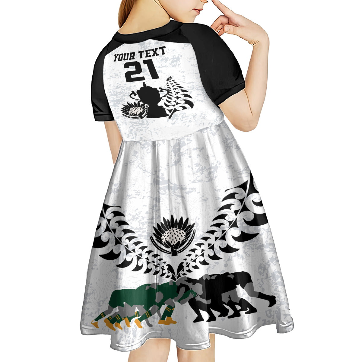 Custom New Zealand South Africa Rugby Kid Short Sleeve Dress History Commemorative World Cup Winners Unique LT9 - Polynesian Pride