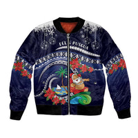 Felis Pusgua Guam Santa Bomber Jacket Merry Christmas with Polynesian Tribal LT9 Unisex Blue - Polynesian Pride