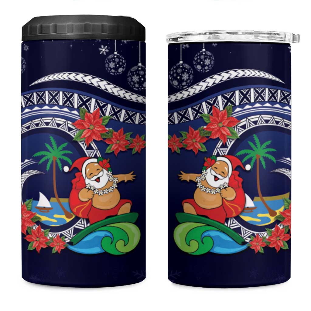 Felis Pusgua Guam Santa 4 in 1 Can Cooler Tumbler Merry Christmas with Polynesian Tribal LT9 One Size: 16 oz Blue - Polynesian Pride