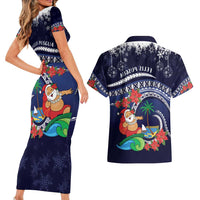 Felis Pusgua Guam Santa Couples Matching Short Sleeve Bodycon Dress and Hawaiian Shirt Merry Christmas with Polynesian Tribal LT9 - Polynesian Pride