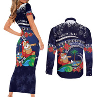 Felis Pusgua Guam Santa Couples Matching Short Sleeve Bodycon Dress and Long Sleeve Button Shirt Merry Christmas with Polynesian Tribal LT9 - Polynesian Pride