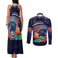 Felis Pusgua Guam Santa Couples Matching Tank Maxi Dress and Long Sleeve Button Shirt Merry Christmas with Polynesian Tribal LT9 - Polynesian Pride